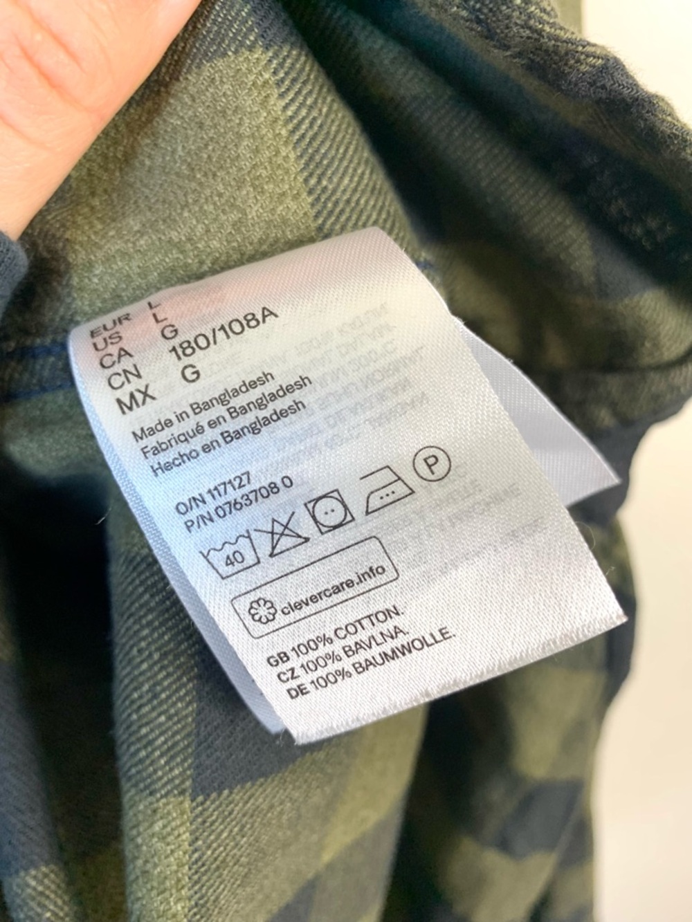 H&M Olive Green Plaid 100% Cotton Button Up Long Sleeve Large - Picture 5 of 6